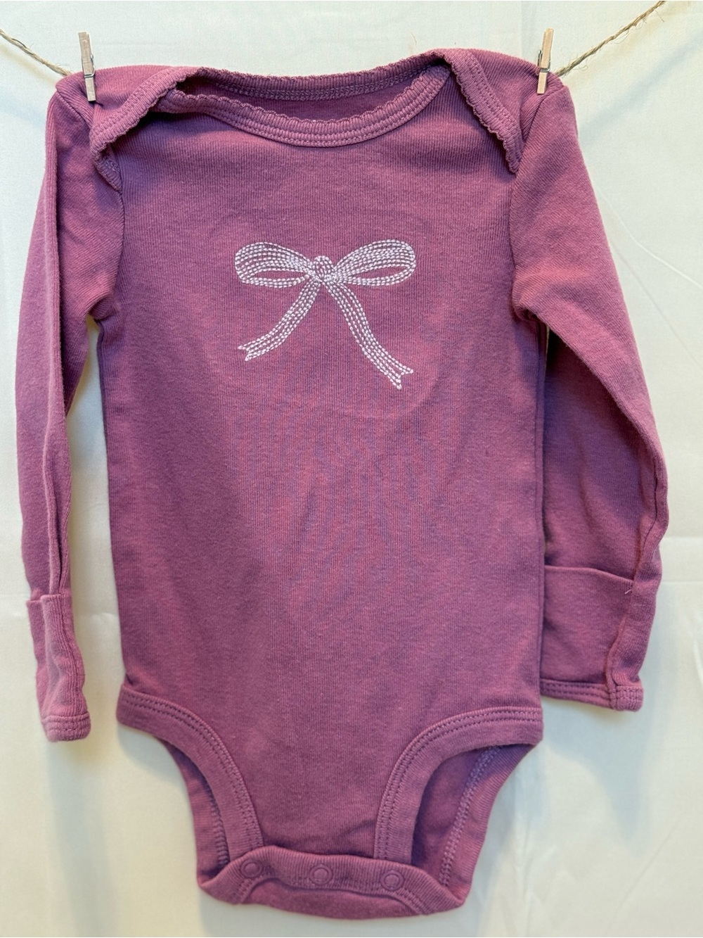 Carter’s - Long-Sleeve Bow Print One-Piece Bodysuits - Pink & White - Picture 14 of 16